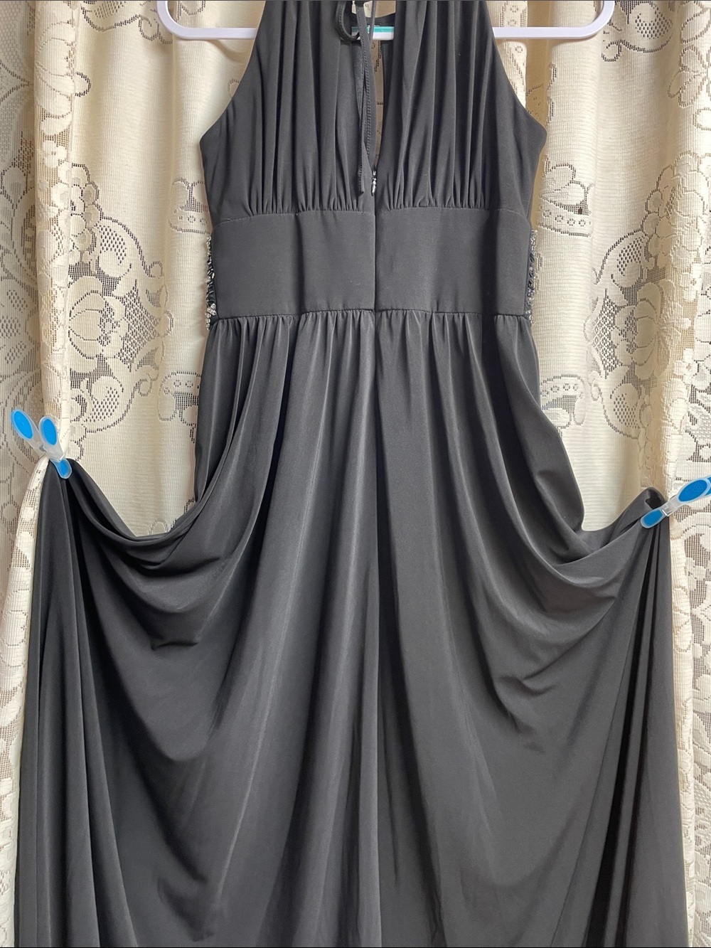 R & M Richards Black Beaded Halter Maxi Dress Size 4 - Picture 6 of 9